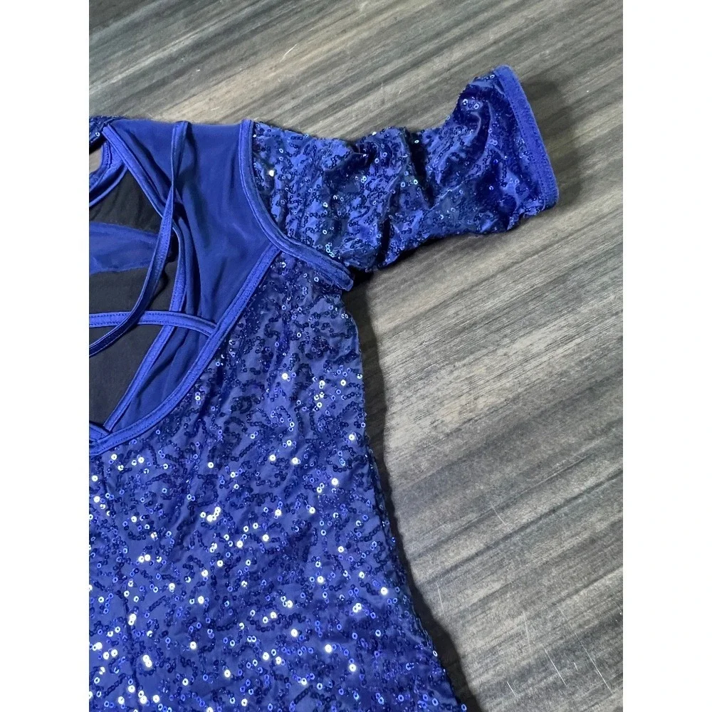 Weissman Sequin‎ Dance Romper Costume Leotard Blue Sparkle XLC